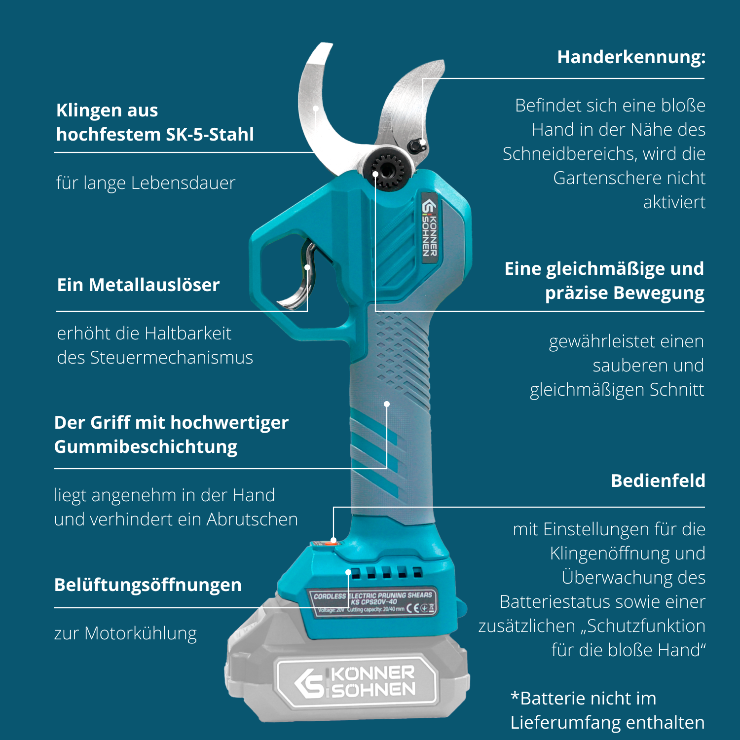 Tesoura de Poda Elétrica Sem Fios KS CPS20V-40