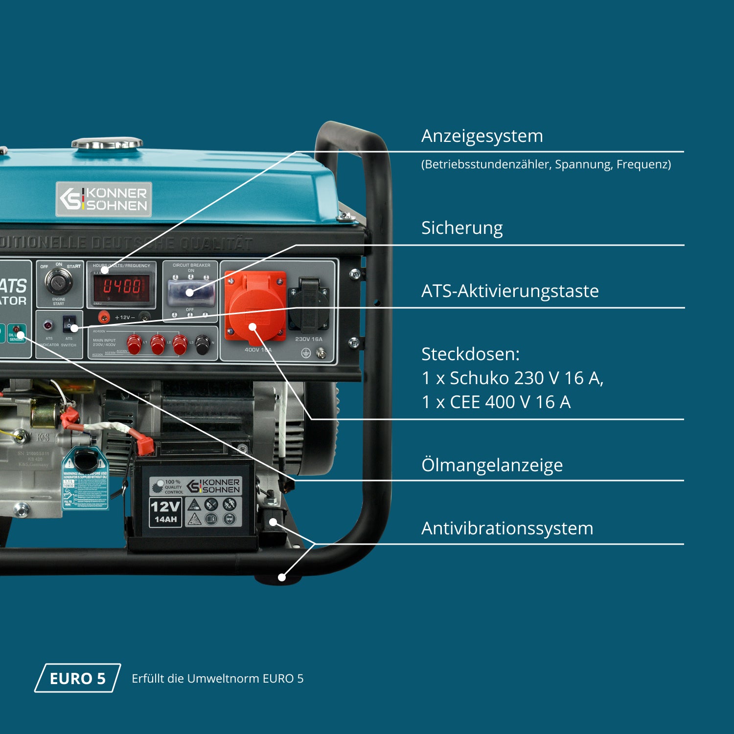 Benzingenerátor „Könner & Söhnen” KS 10000E-3 ATS