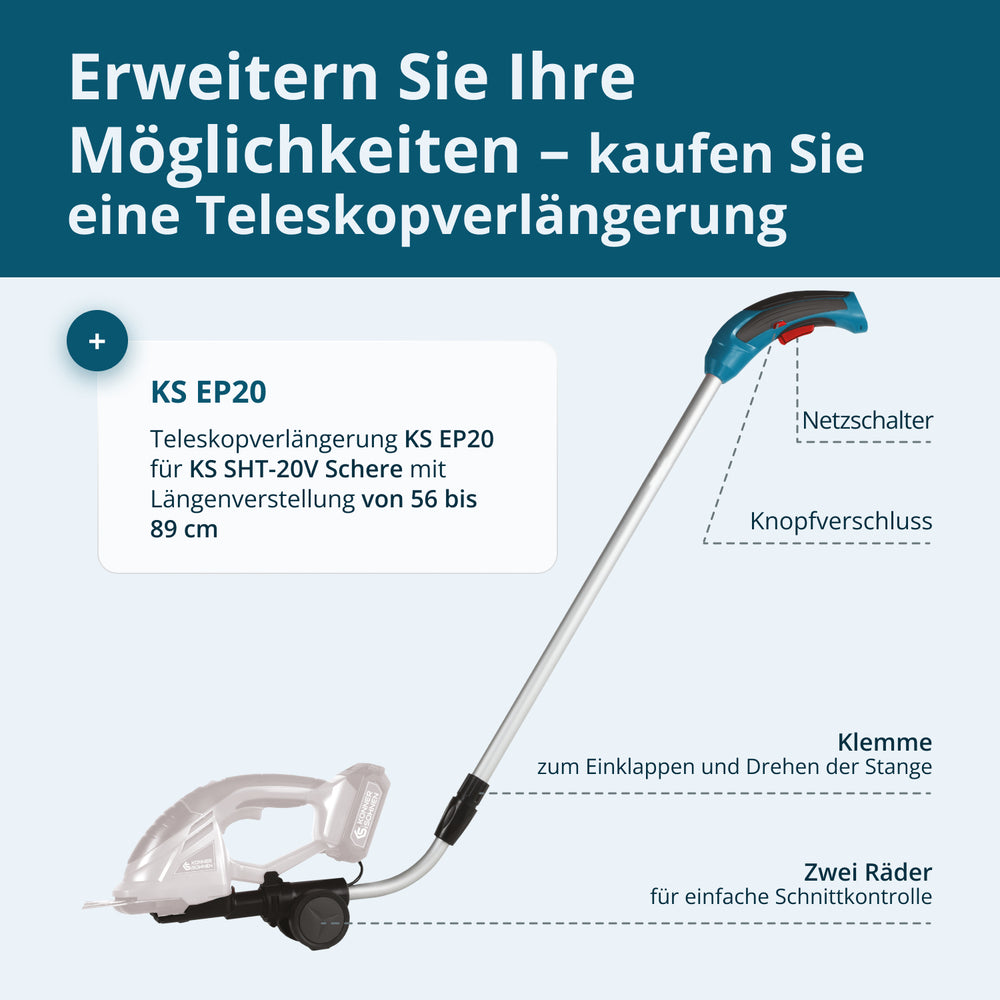 Foarfecă 2 în 1 pentru iarbă și gard viu cu stâlp de extensie telescopic KS SHT-20V + Extension Pole