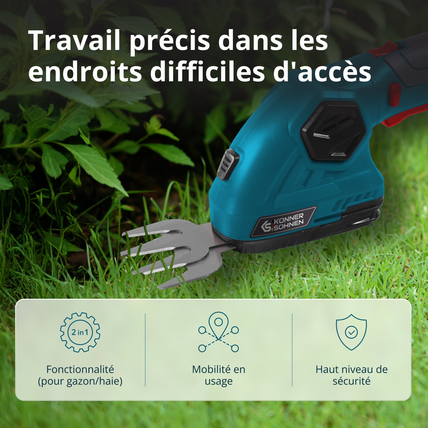 Taille-haie et cisaille à gazon 2 en 1 sans fil avec manche télescopique KS SHT-8V + Extension Pole
