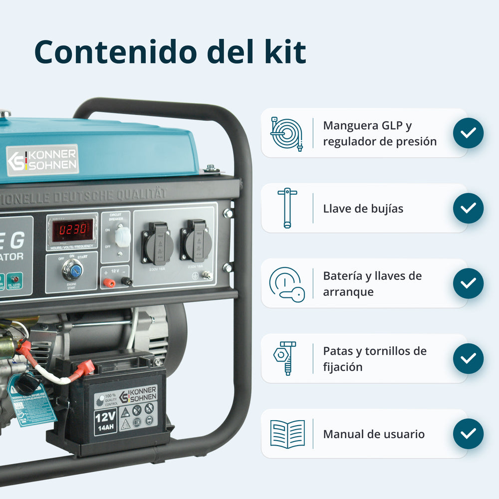 Generador híbrido de gasolina y gas "Könner & Söhnen" KS 5000E G