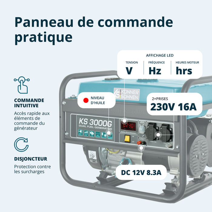 Groupe électrogène à essence/gaz "Könner & Söhnen" KS 3000G (Reconditionné Excellent)
