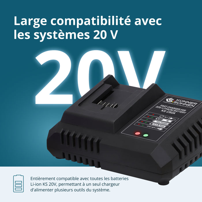 Chargeur rapide pour batterie lithium-ion 20 V KS C90A