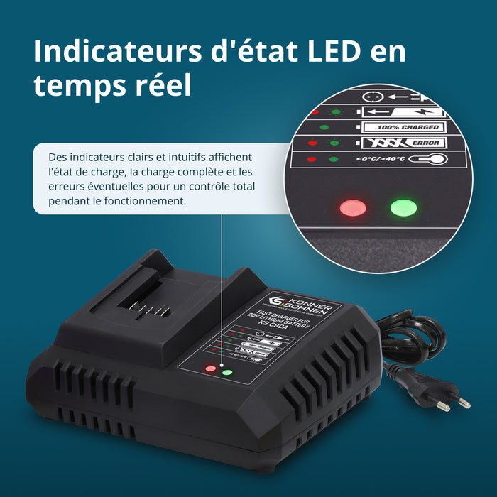 Chargeur rapide pour batterie lithium-ion 20 V KS C90A