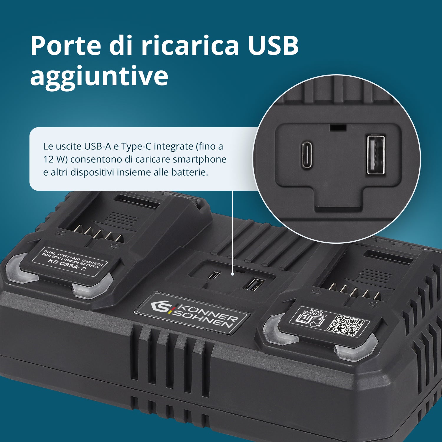 Caricabatterie doppio per batterie ricaricabili 20V KS C35A-2