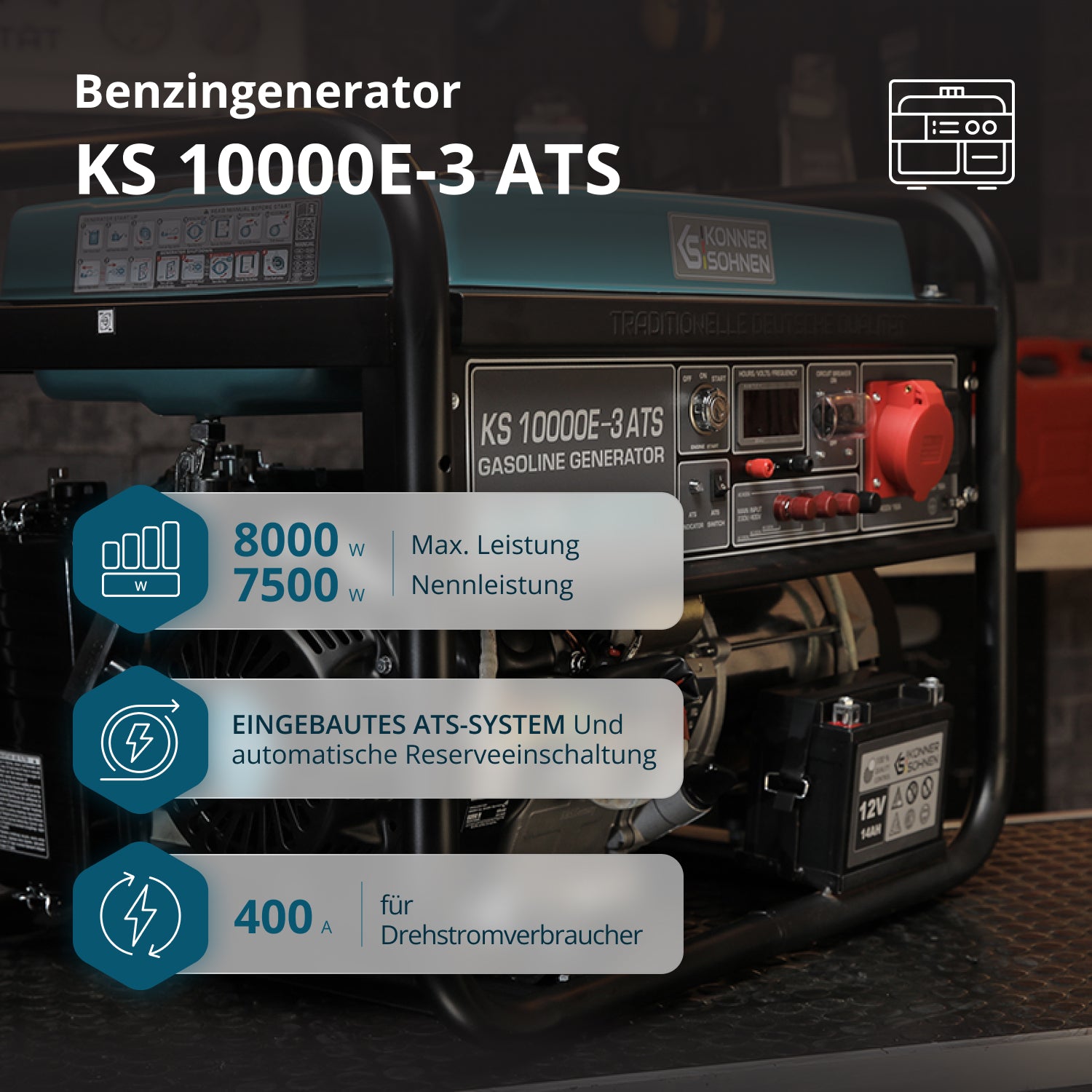 Benzingenerátor „Könner & Söhnen” KS 10000E-3 ATS