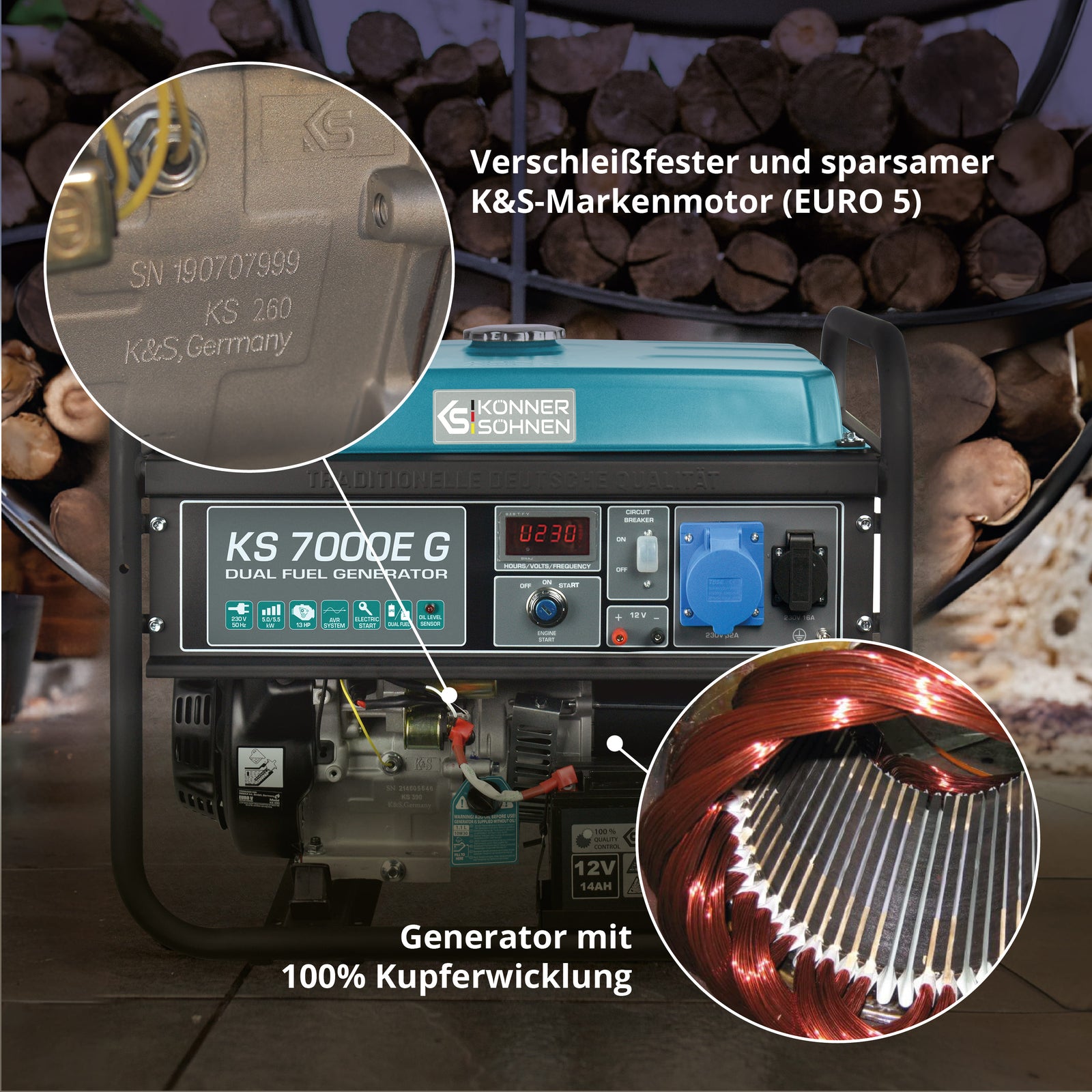 Gerador a GPL/Gasolina 'Könner & Söhnen' KS 7000E G