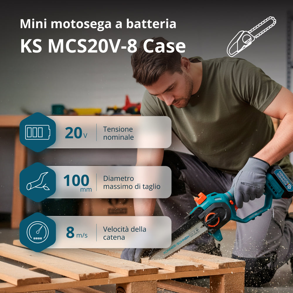 Motosega Mini Senza Fili KS MCS20V-8 CASE PLUS