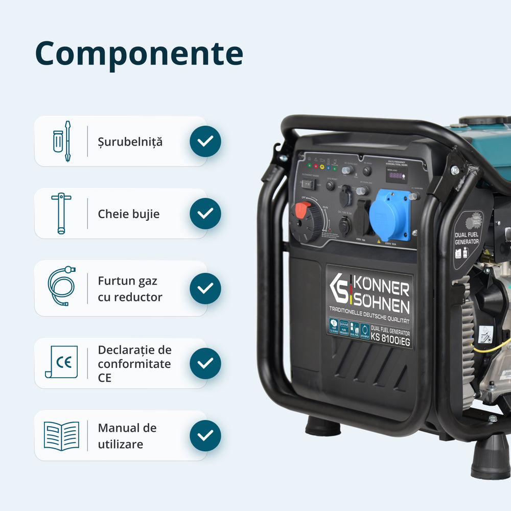 Generator cu inverter pe GPL/benzină KS 8100iEG (Recondiționat – Stare Bună)